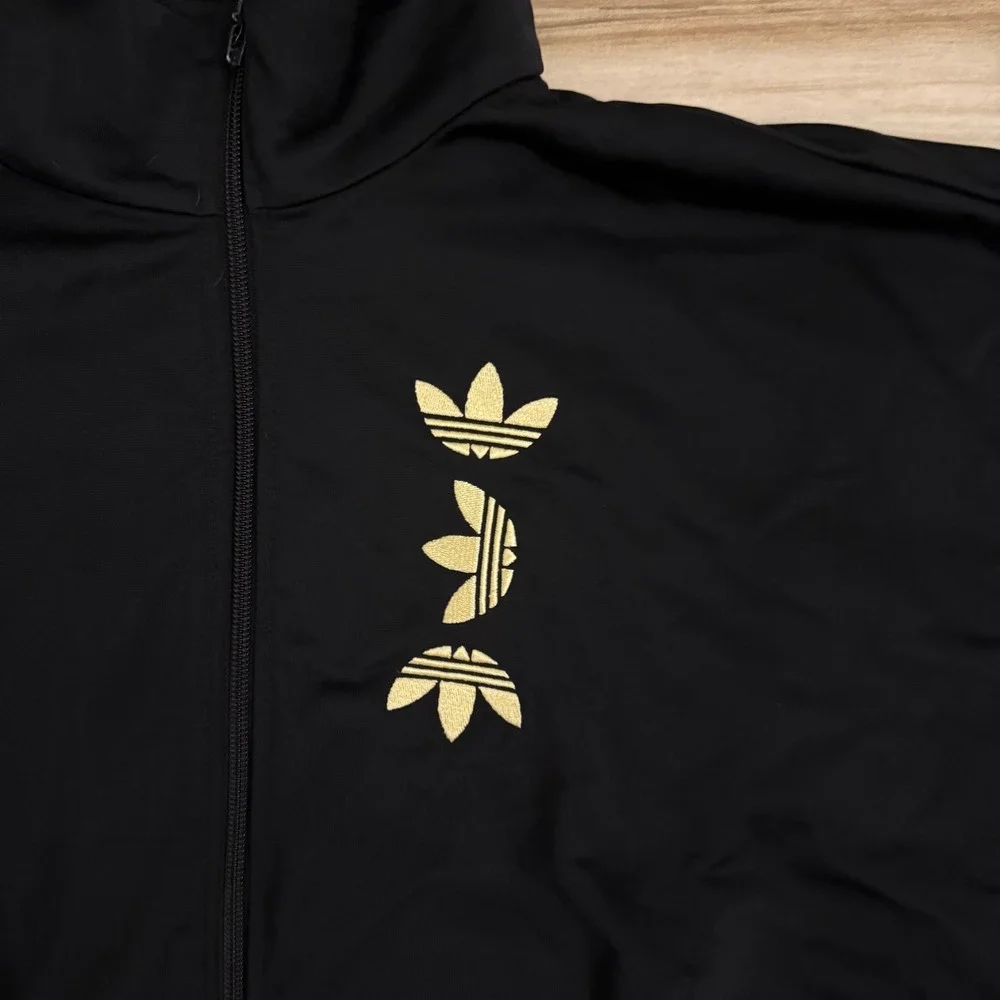 Adidas Originals Black Gold Large Logo Cropped Track Jacket Women's Large FS7220 - Picture 5 of 7